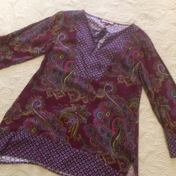 Olive Hill Mixed Print Purple Paisley Relaxed Tunic Top size Medium - Picture 2 of 15